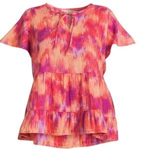 Tunic Short Sleeve Tiered Top Tie Dye Casual 100% Cotton Relaxed Fit Plus Size